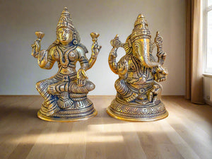 Brass Ganesha-Lakshmi set 5.5" - The Golden Heritage #