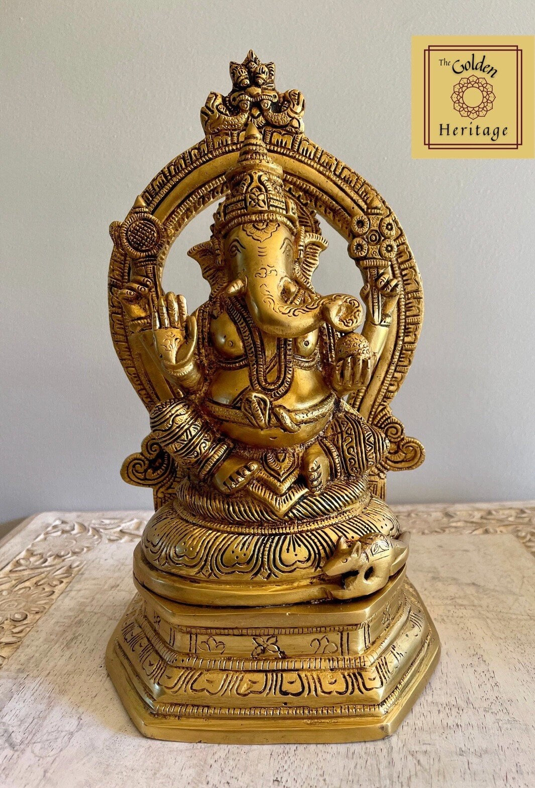 Auspicious Brass Ganapathi with Prabhavali - The Golden Heritage #