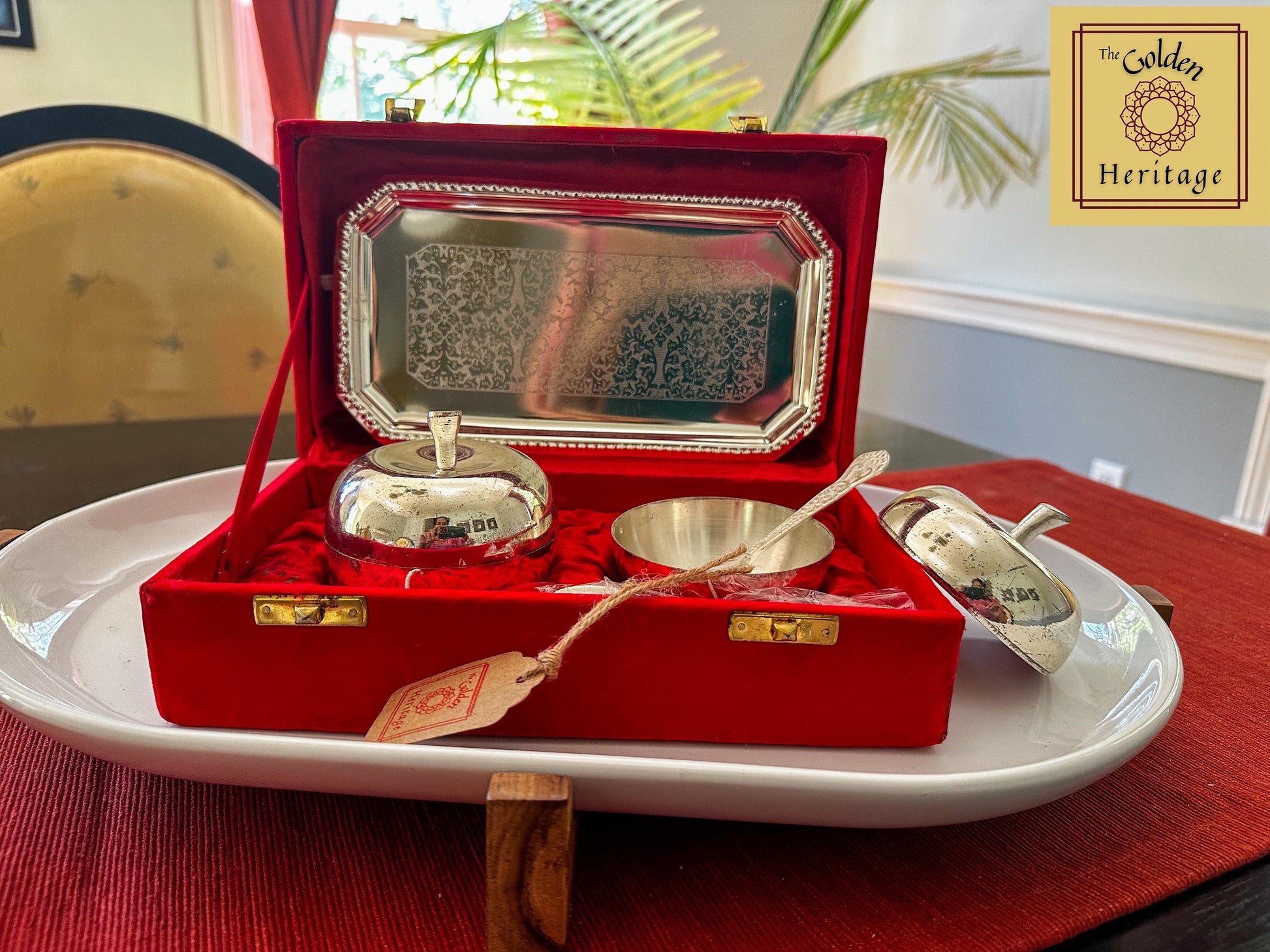 German Sliver Apple bowls set of 2 with tray & spoons - The Golden Heritage #