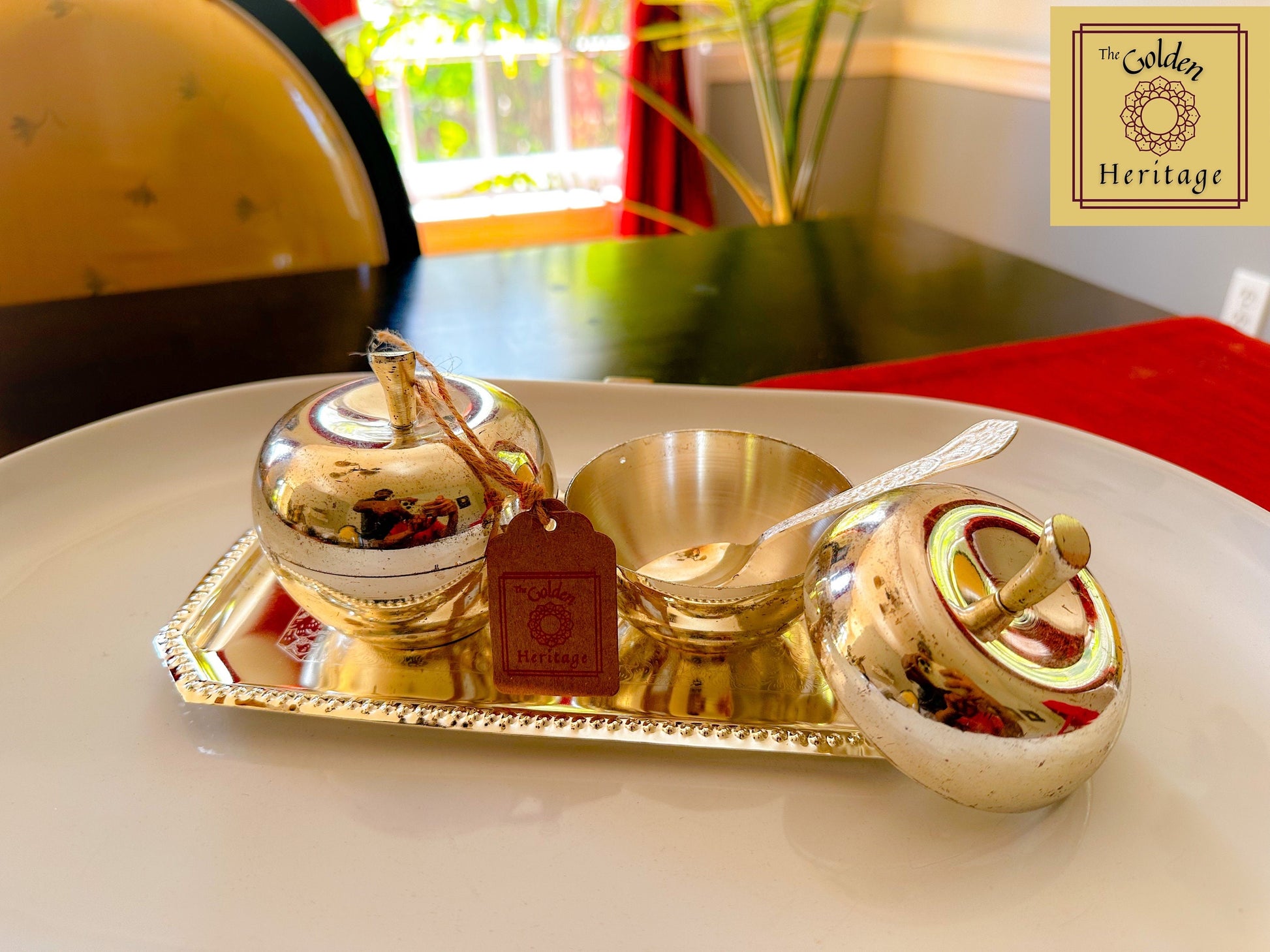 German Sliver Apple bowls set of 2 with tray & spoons - The Golden Heritage #