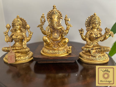 Ganesha, Laxmi & Saraswati set - The Golden Heritage #