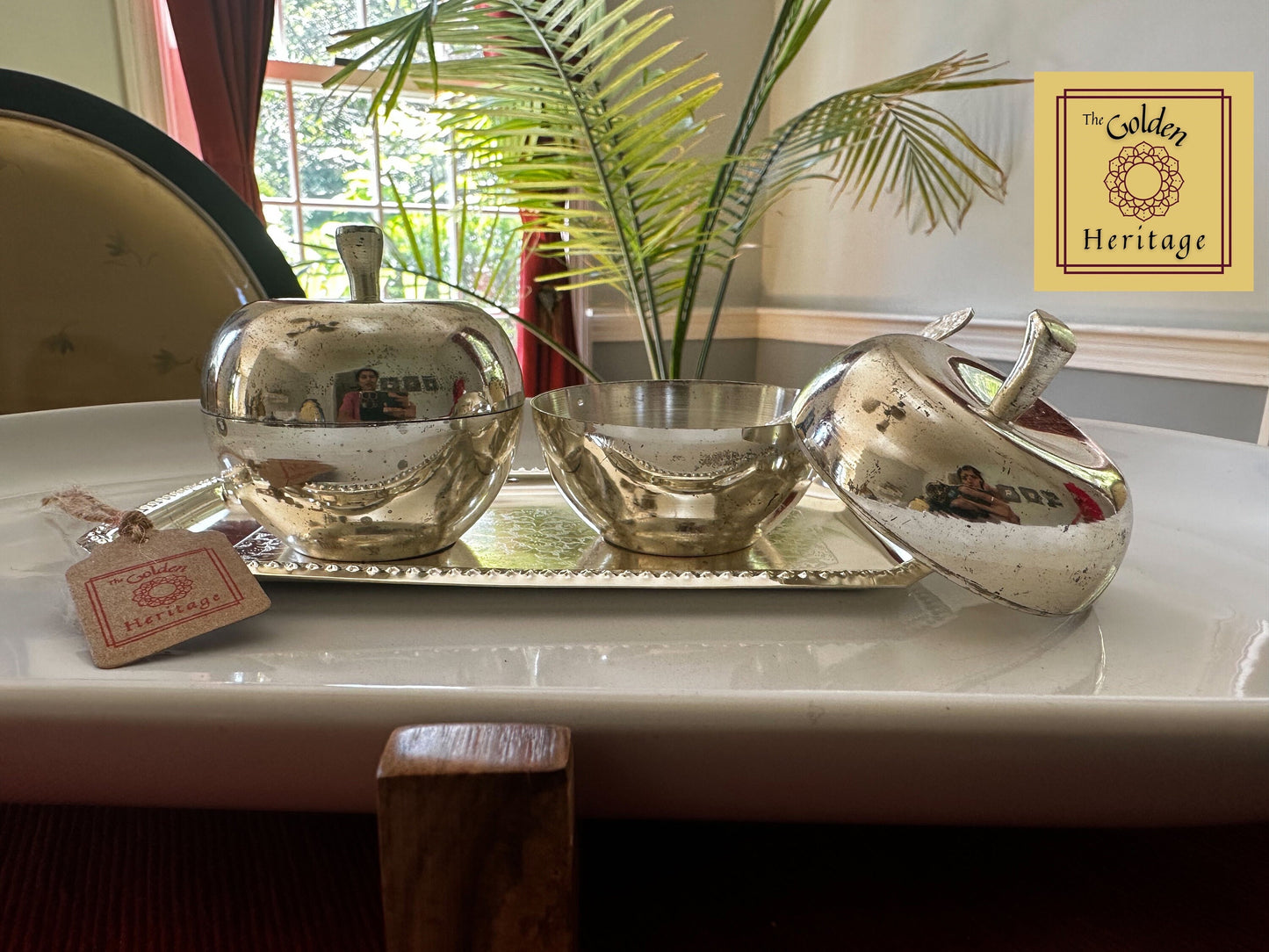 German Sliver Apple bowls set of 2 with tray & spoons - The Golden Heritage #