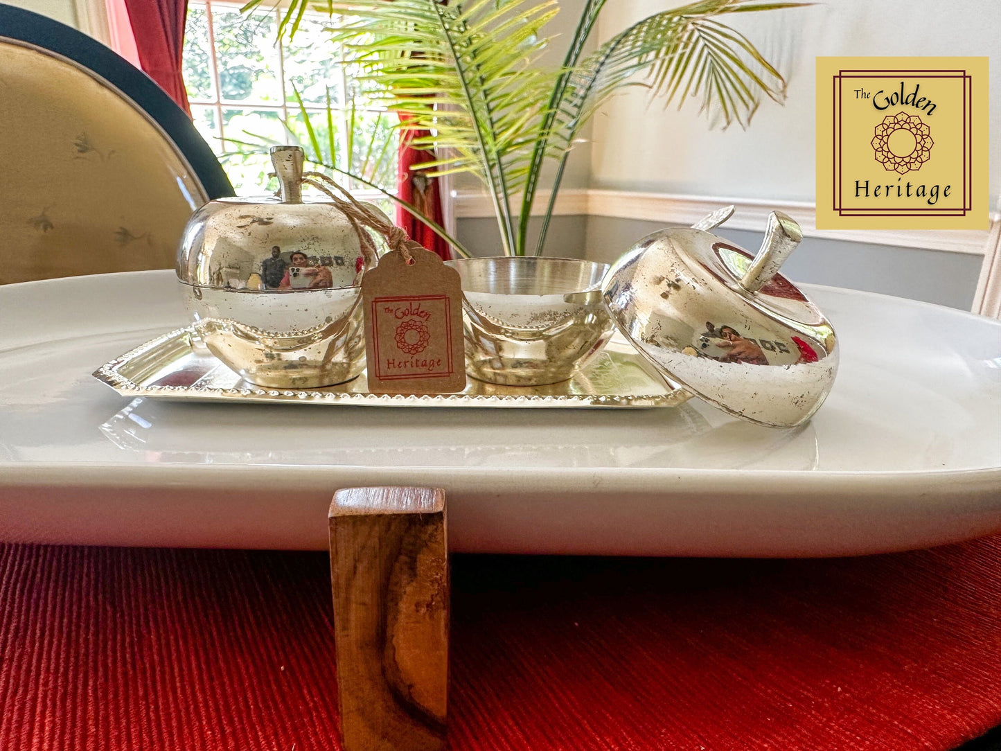 German Sliver Apple bowls set of 2 with tray & spoons - The Golden Heritage #