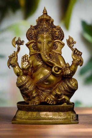 Brass Ganesha Statue, Large size Vinayaka 16" - The Golden Heritage #