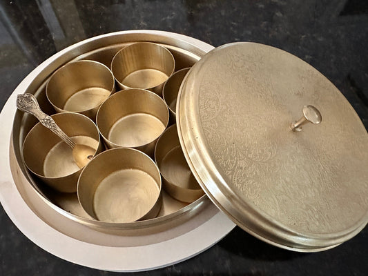Traditional Indian brass Spice box, Dibba - The Golden Heritage #